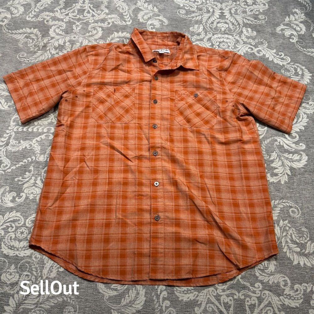 Orvis Men's Orange Plaid Short Sleeve Button-Up Shirt Size L Casual